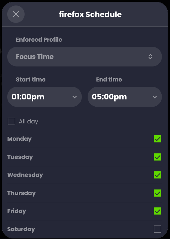 Screenshot of Control D UI: Scheduling