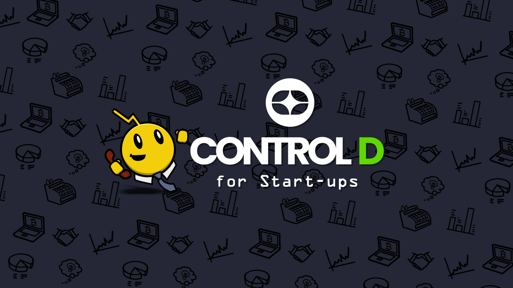 Banner Image featuring Control D mascot Pikaman as a businessman. Title reads "Control D for Start-ups"